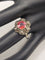 Bague 56.5 Bague ancienne en or, argent, diamants et saphir rose 58 Facettes