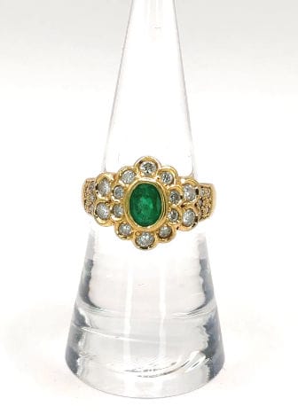 Bague 54 Bague Marguerite Vintage or jaune, émeraude et diamants 58 Facettes