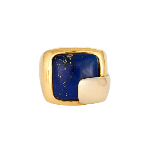 Bague moderniste en or jaune, blanc et lapis-lazuli