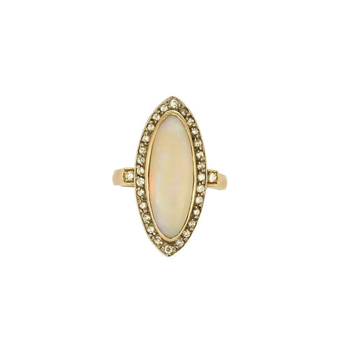 Bague 53 Bague marquise en or jaune et or gris 18K, opale 58 Facettes DIN0097