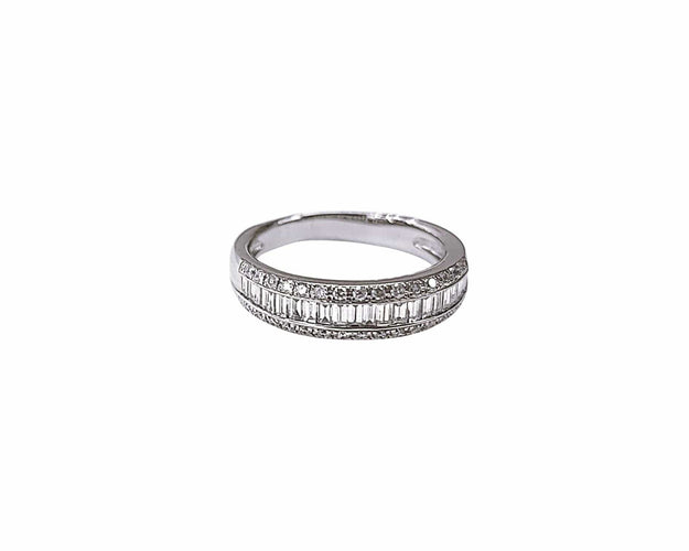 Bague 54 Demi alliance or blanc, diamants brillants et baguettes 58 Facettes All.Dem.Bag.1305