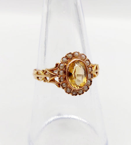 Bague 56 Bague marguerite antique citrine et perles en or rose 18k (circa 1900) 58 Facettes A01952