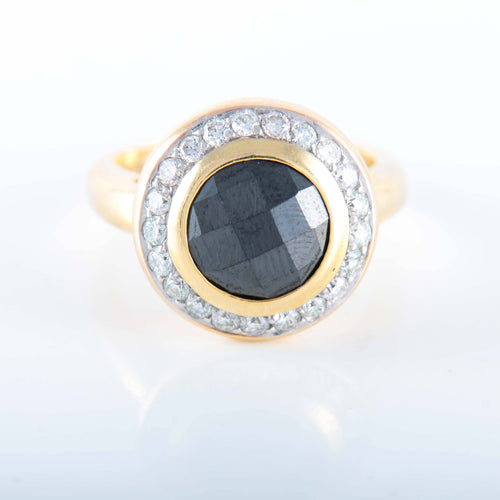 Bague BAGUE OR JAUNE 14K HEMATITE DIAMANTS ET MOISSANITES 58 Facettes LP 921