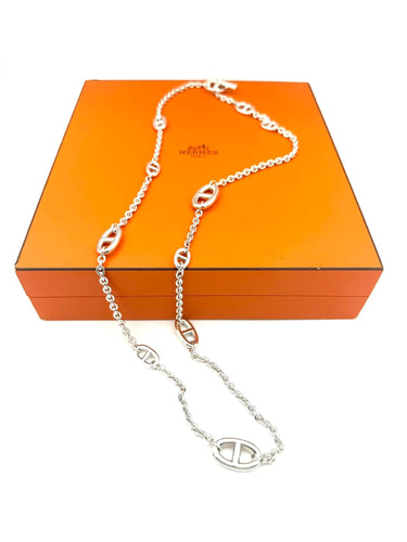 Collier HERMES. Collection "Farandole", sautoir argent 80cm 58 Facettes