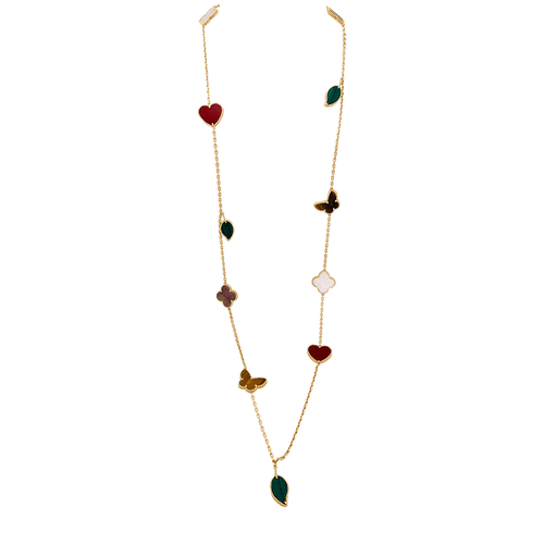 Collier Collier-Sautoir Van Cleef & Arpels, "Lucky Alhambra", or jaune, cornaline, malachite, oeil de tigre, nacre. 58 Facettes 34547
