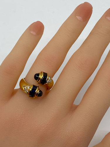 Bague 53 Bague toi et moi en Or jaune, saphirs et diamants 58 Facettes