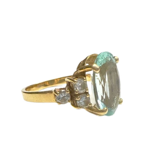 Bague 55 Bague style rétro des années 1940-1945 en or avec diamants et aigue-marine 58 Facettes Q67B