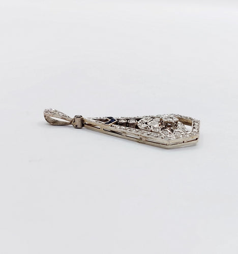 Pendentif Pendentif fleur Art déco en or blanc 18k avec diamants taille roses et saphirs 58 Facettes A06507