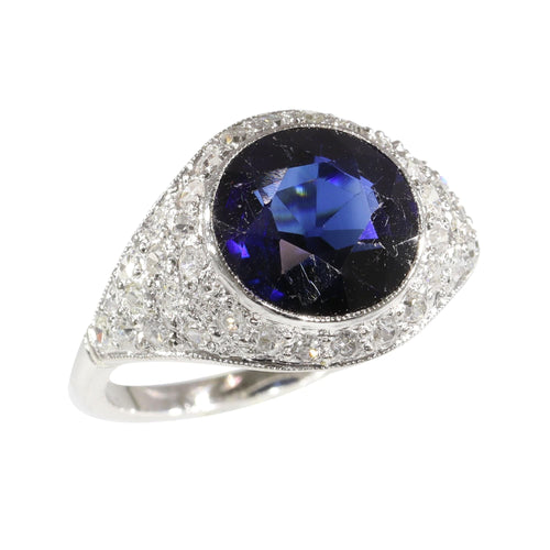 Bague 55 Bague saphir et diamant d'inspiration Art déco des années 1950 : une pièce audacieuse et affirmée 58 Facettes 24332-0063