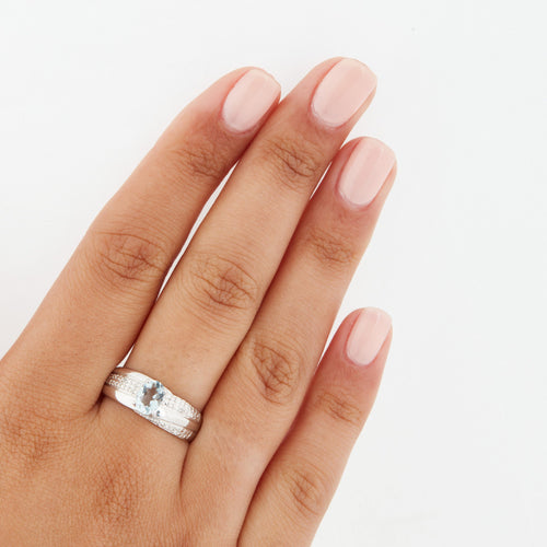 Bague 62 BAGUE OR BLANC AIGUE-MARINE 58 Facettes RÉF 1006/16