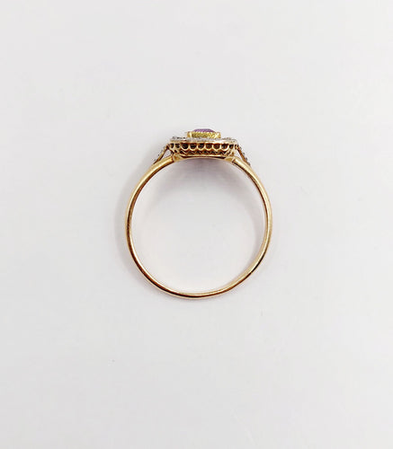 Bague 55 Bague pompadour or jaune, platine, améthyste et diamants taille rose (circa 1910) 58 Facettes A05298