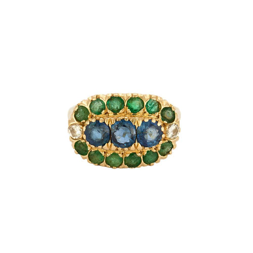 Bague 54.5 Bague or jaune, saphir, diamants et émeraudes 58 Facettes GU282