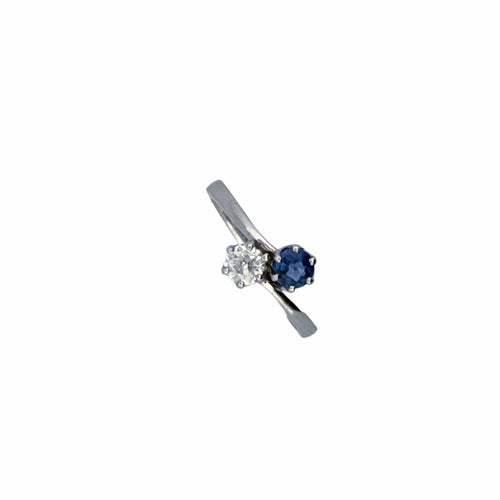 Bague 53 Bague Toi et Moi en or blanc 18 carats diamant et saphir 58 Facettes