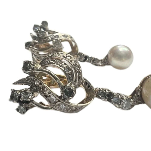Boucles d'oreilles BOUCLES D'OREILLES DESIGN ART DÉCO PÉRIODE 1930-1935 en OR 18 KT et PLATINE avec DIAMANTS et PERLES 58 Facettes Q162B
