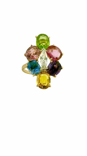Bague 61 Bague multi pierres or jaune 18 carats 58 Facettes