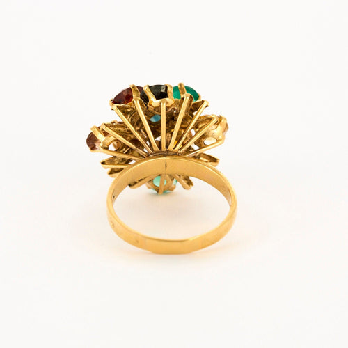 Bague Cocktail or jaune citrine spinelle oeil de tigre saphir