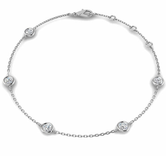 Bracelet Bracelet 5 diamants maille forçat or blanc 18 carats 58 Facettes