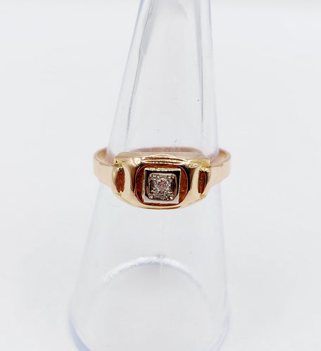Bague 53.5 Bague Tank Art Déco or rose, petit diamant et monture géométrique (circa 1950) 58 Facettes A05167