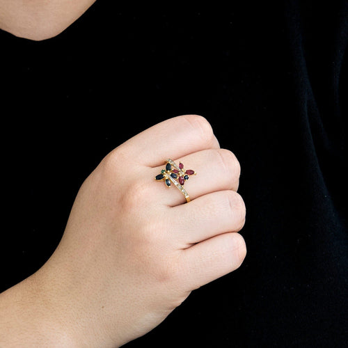 Bague Bague TUTTI FRUTTI or jaune diamants saphirs rubis émeraudes 58 Facettes LP1046