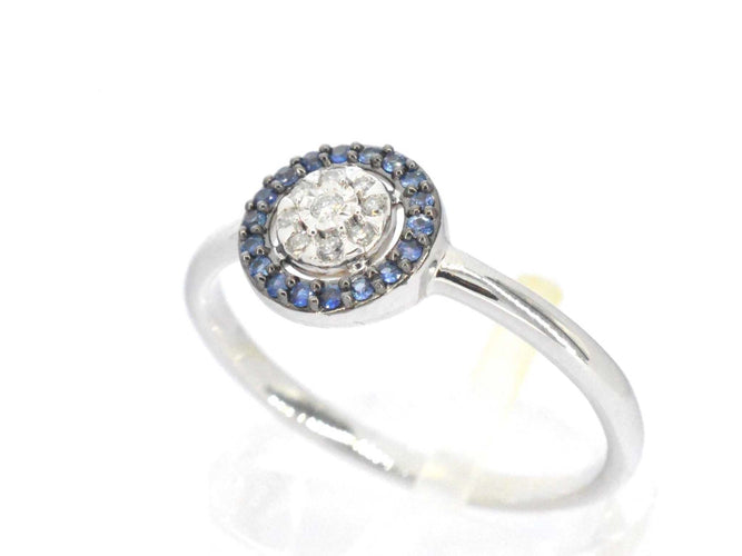 Bague 54 Bague en or blanc avec diamants et saphirs 58 Facettes 2314