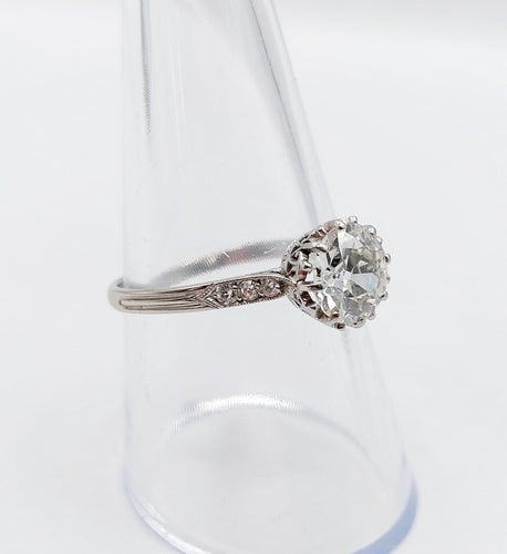 Bague 57.5 Bague solitaire Art Déco Platine, diamant taille ancienne 1,35 carat (circa 1920) 58 Facettes A05642