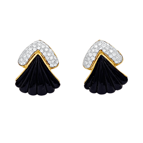 Boucles d'oreilles Clips d'oreilles vintage, or jaune, onyx, diamants. 58 Facettes 34718