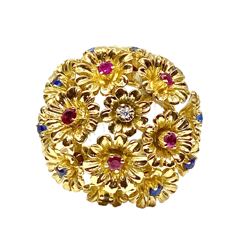 Bague 53 Bague - Bague multifleurs en or jaune et saphirs, rubis, diamants 58 Facettes AB671