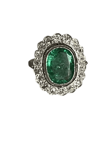 Bague 53 Bague Fleur Platine Or Gris Emeraude Diamants 58 Facettes LOT 6276