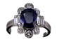 Bague 52.5 White Gold Art Déco Blue Sapphire & Diamond Ring 58 Facettes BA 67