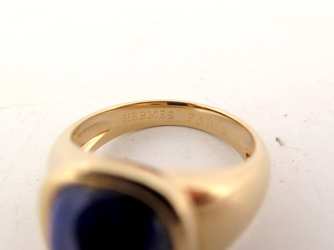 Bague 53 vintage bague HERMES cabochon lapis lazuli en or jaune 18k t 53 ecrin 58 Facettes 267840
