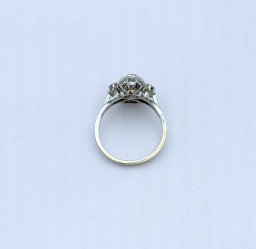 Bague 53 Bague ancienne Vous & Moi en or et platine, diamants et saphir 58 Facettes