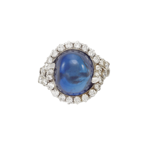 Bague 60 Bague en platine ornée d'un cabochon de saphir de 22 carats et de diamants 58 Facettes 22827