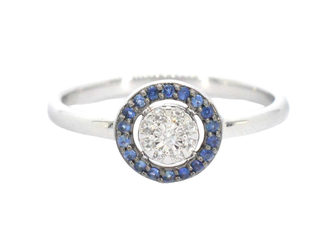Bague 54 Bague en or blanc avec diamants et saphirs 58 Facettes 2314