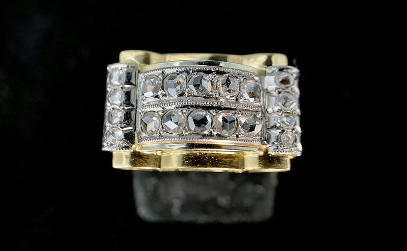 Bague 50.5 Bague Tank d'époque 1940/50 deux ors diamants 58 Facettes