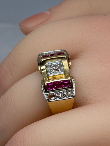 Bague 58 Bague Tank diamants & rubis synthétiques 58 Facettes