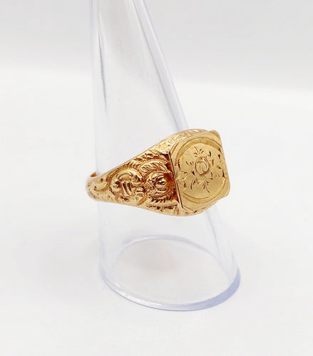 Bague 59 Bague chevalière victorienne fleur ciselée en or rose 18k (circa 1890) 58 Facettes A06408