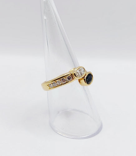 Bague 55.5 Bague toi et moi vintage or 18k diamant 0.35 carat et saphirs 58 Facettes A02998