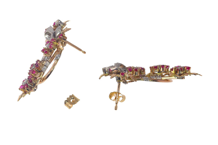Boucles d'oreilles Boucles d'oreilles pendantes rétro vintage des années 1950 avec diamants et rubis 58 Facettes 23026-0041