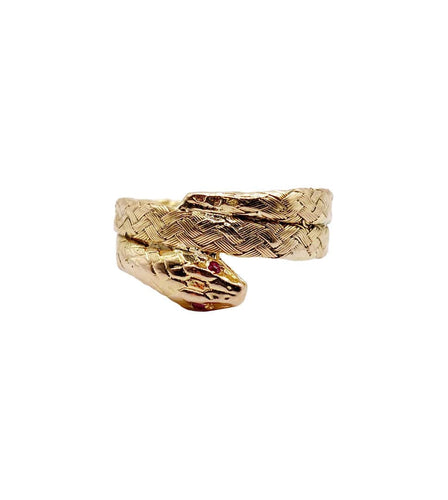 Bague 54.5 Bague serpent or rose finement tressée yeux rubis 58 Facettes A04370