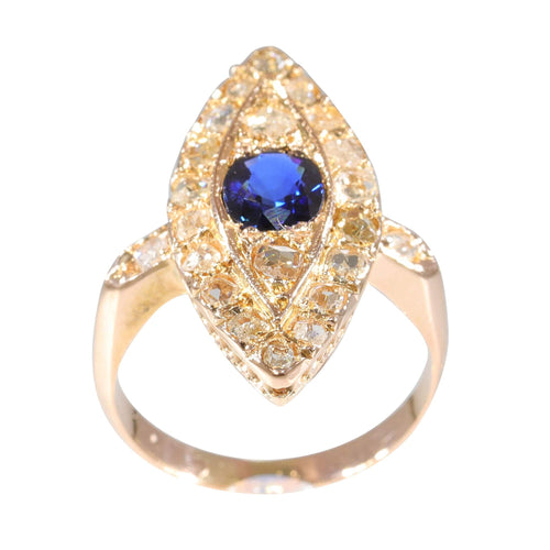Bague 52 Bague vintage antique en forme de marquise avec diamant et saphir naturel 58 Facettes 23271-0290