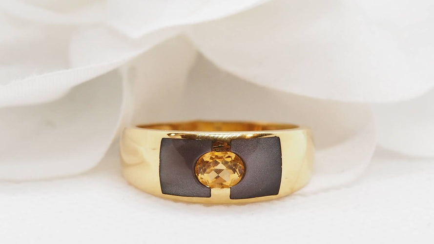 Bague Bague Clozeau en or jaune, citrine et résine 58 Facettes 30473