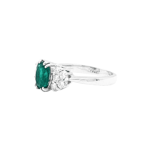 Bague 53 Bague en or blanc sertie d'une émeraude et de diamants. 58 Facettes 34747