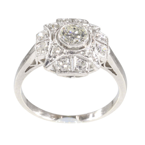 Bague 51 Bague de fiançailles Art déco vintage en diamant, vers 1920 – Élégance classique en platine 58 Facettes 23137-0327
