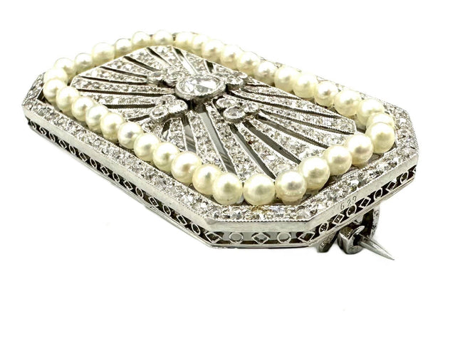 Broche Broche Art-Déco platine, diamants et perles 58 Facettes