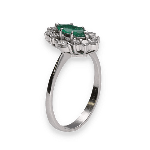 Bague 53 Bague Marguerite Émeraude Marquise Diamants 58 Facettes