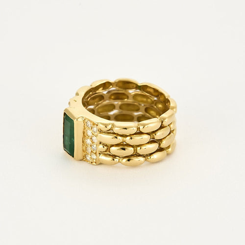 Bague Bague en or jaune, émeraude et diamants 58 Facettes B240805