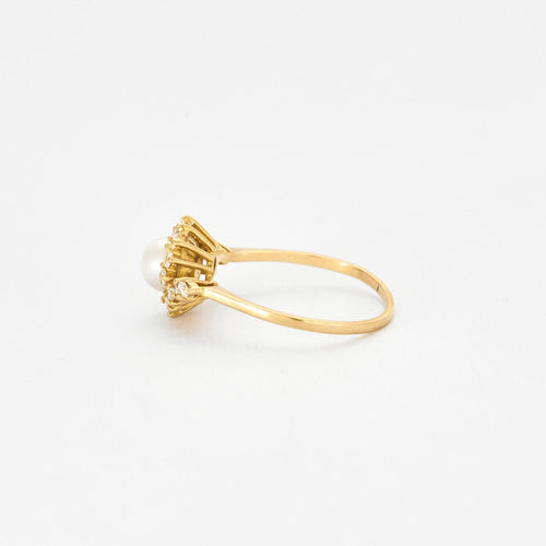 Bague 58 Bague perle et diamants en or jaune 58 Facettes