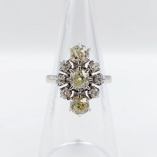 Bague 51 Bague marquise art déco or blanc, diamant jaune et diamant blanc 58 Facettes A05663