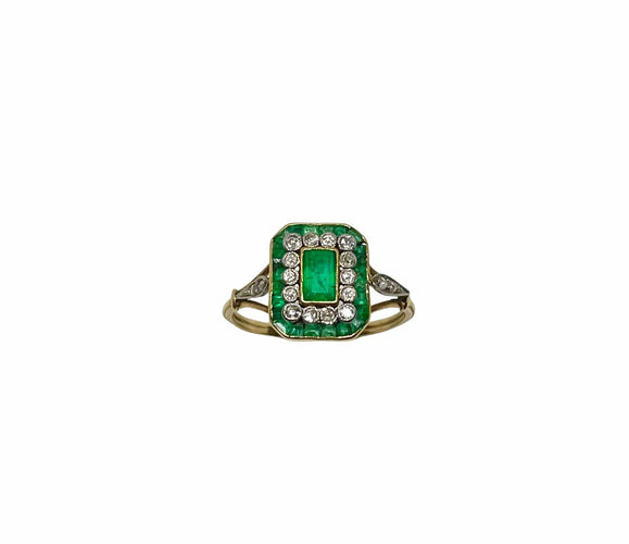 Bague 57 Bague Art Deco or jaune émeraudes et diamants 58 Facettes