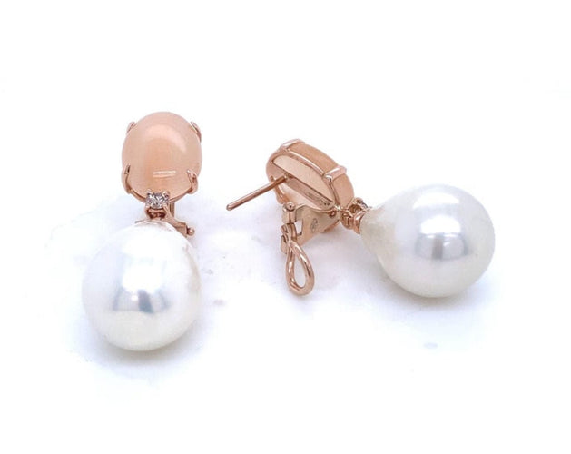 Boucles d'oreilles Boucles d'oreilles Or Rose Peachmoons, Perle, Diamants 58 Facettes